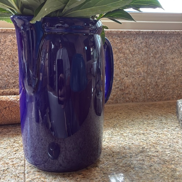 McCoy Pitcher Cobalt Blue Pottery Glazed Medium Juice Spout Chunky  Kitchen USA - Picture 5 of 11